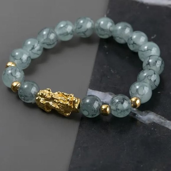 10mm Polished Dragon Vein Pixiu Dragon Spacer Protection Stretch Bracelet - Picture 1 of 9